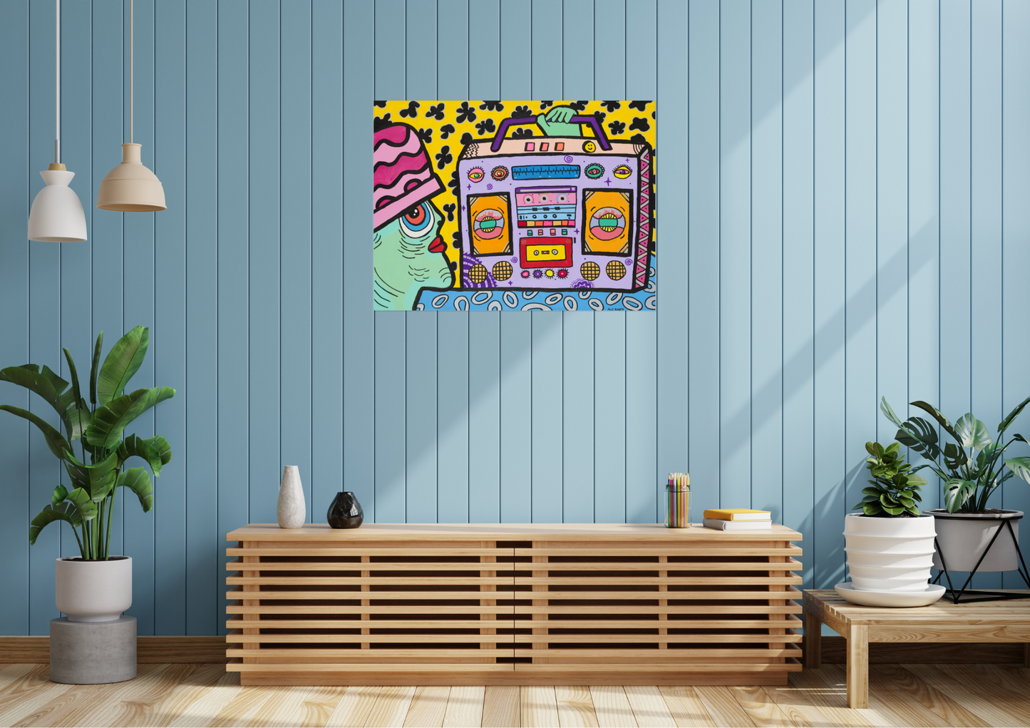 Large Canvas Art Painting "Boom Box Alien" (printed)